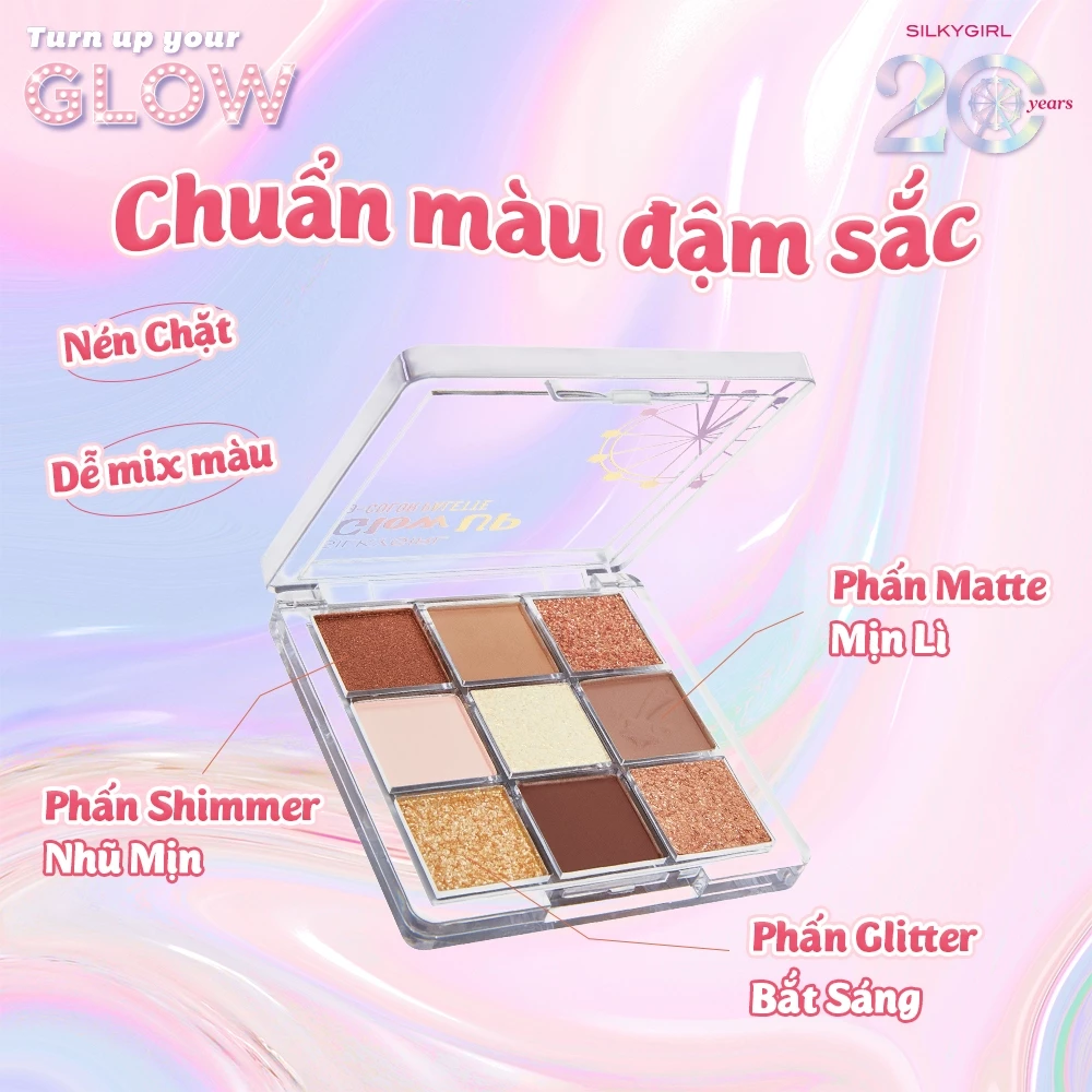 Bảng Phấn Mắt 9 Ô Silkygirl Glow Up 9-Color Palette 7.2g