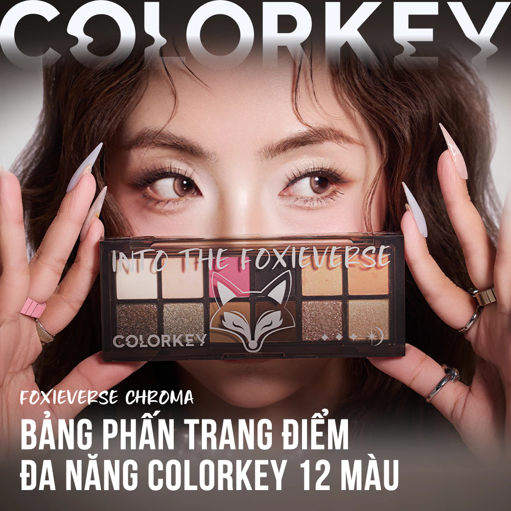 Bảng Phấn Mắt 12 Ô Colorkey Foxieverse Chroma 12-Color Palette Nhũ Lì, Màu Đậm Chuẩn 14.2g (Phiên Bản Đặc Biệt)