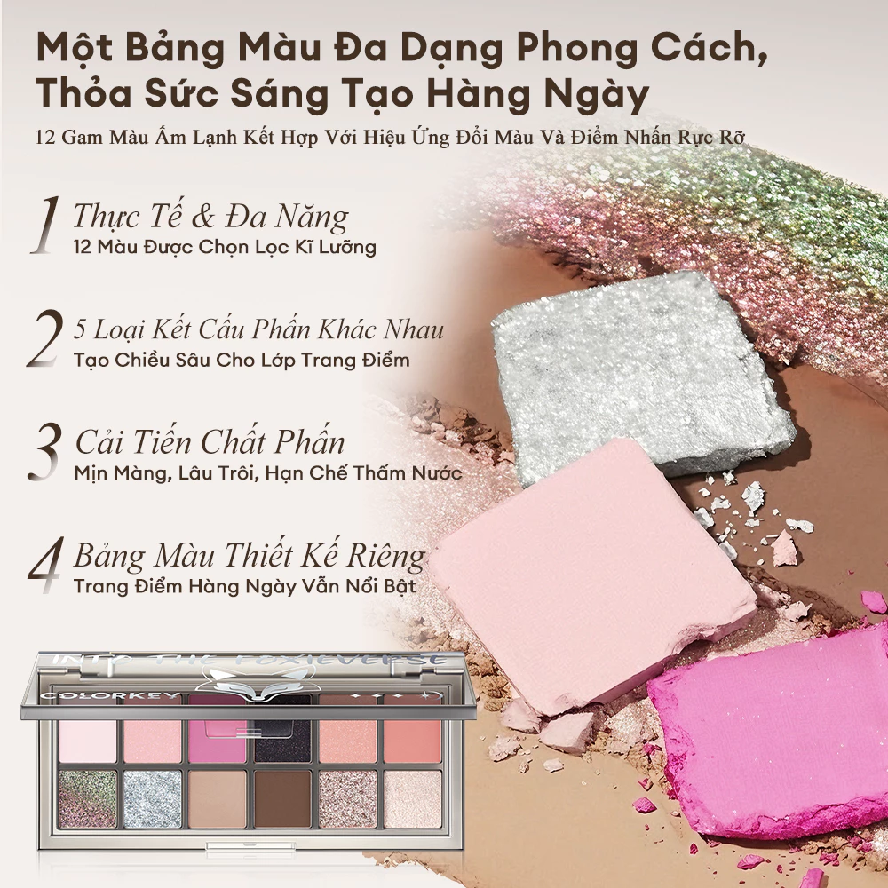 Bảng Phấn Mắt 12 Ô Colorkey Foxieverse Chroma 12-Color Palette Nhũ Lì, Màu Đậm Chuẩn 14.2g (Phiên Bản Đặc Biệt)