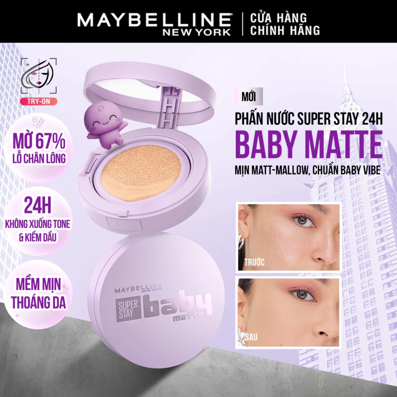 Phấn Nước Mịn Lì Maybelline New York Super Stay Baby Matte Up To 24H Soft Matte Cushion Che Phủ Tốt, Bền Màu 11g