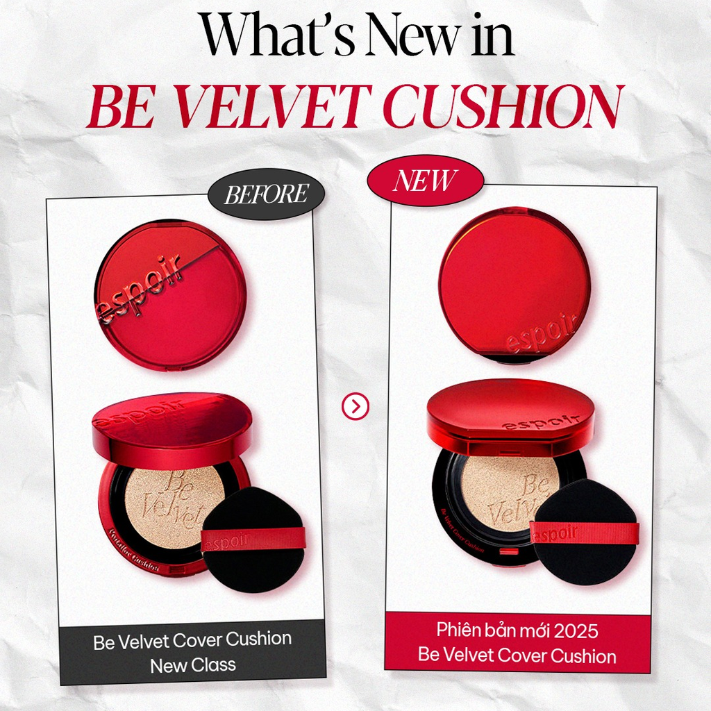 Phấn Nước Espoir Be Velvet Cover Cushion SPF42 PA++ Che Phủ Khuyết Điểm, Lâu Trôi (No Refill) 13g