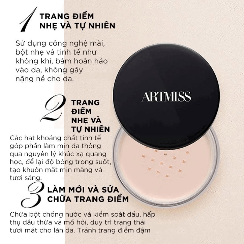 Phấn Phủ Artmiss Transparent Matte Powder Kiểm Soát Dầu Nhờn Giữ Lớp Nền Lâu Trôi 30g