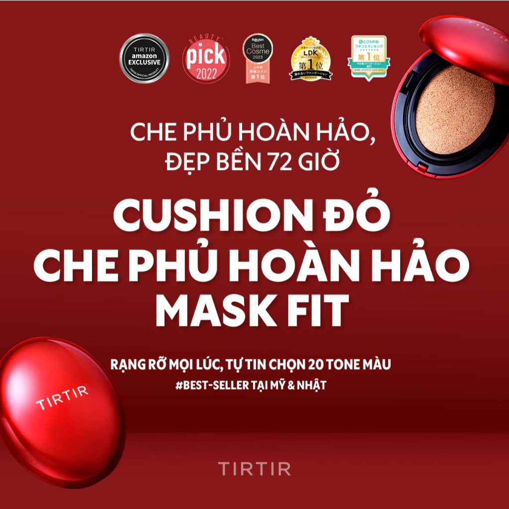 Phấn Nước TIRTIR Mask Fit Red Cushion Che Phủ Hoàn Hảo Kiềm Dầu Bền Màu, Hiệu Ứng 4.5g