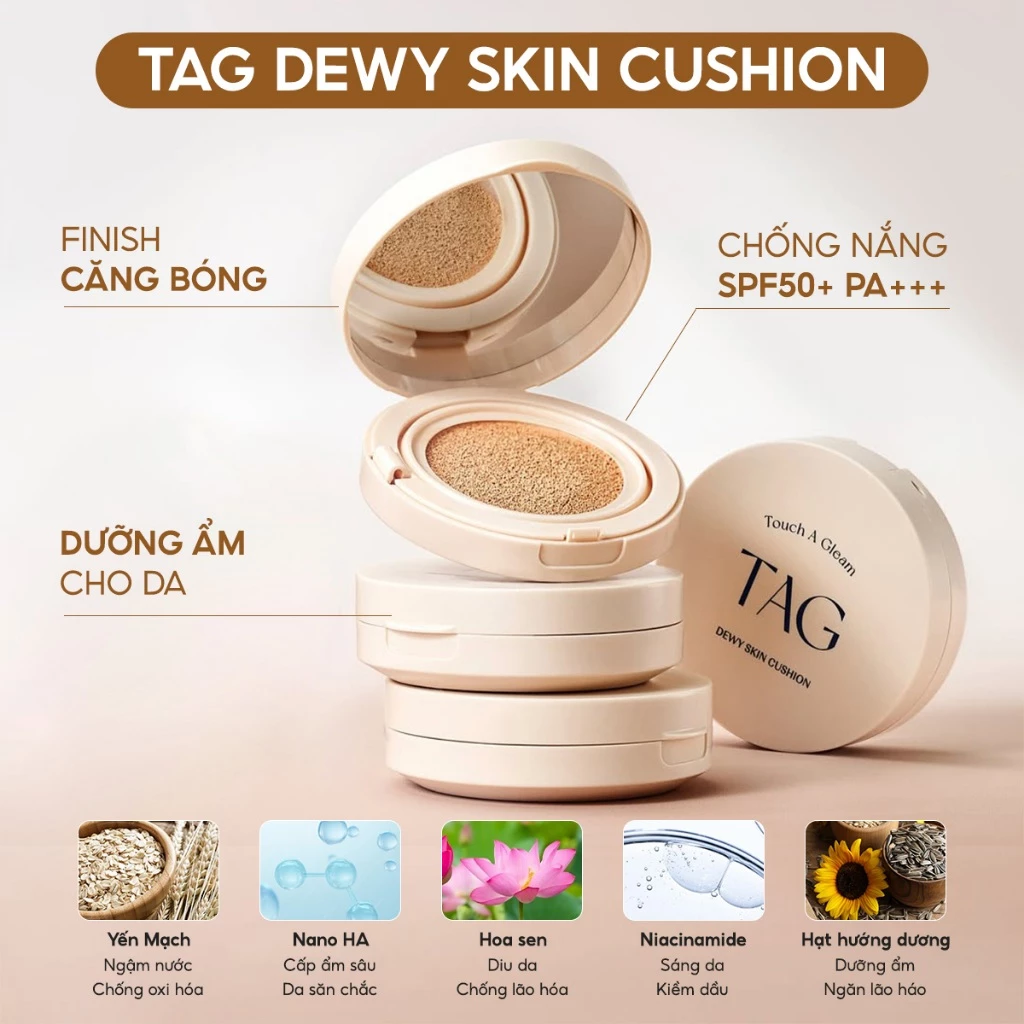Phấn Nước TAG Căng Bóng Dewy Skin Cushion SPF 50+ PA+++ 15g