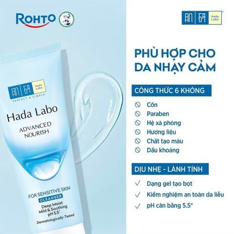 Gel Rửa Mặt Hada Labo Advanced Nourish For Sensitive Skin Cleanser Dưỡng Ẩm Cho Da Nhảy Cảm 80gr