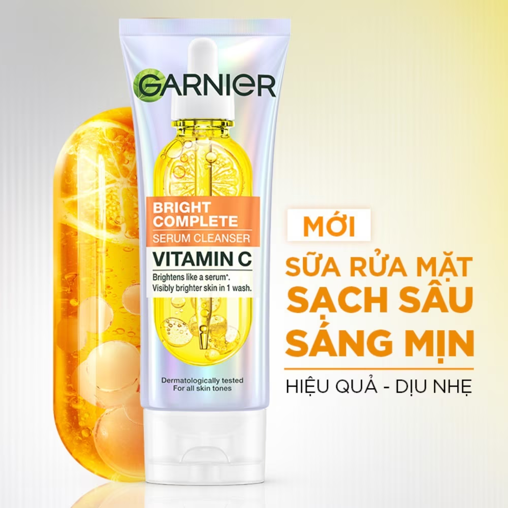 Sữa Rửa Mặt Garnier Bright Complete Serum Cleanser Vitamin C Dưỡng Sáng Da 50ml