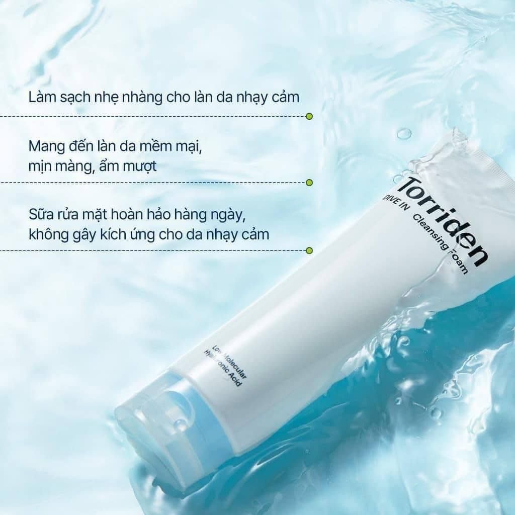 Sữa Rửa Mặt Torriden DIVE-IN Low Molecular Hyaluronic Acid Cleansing Foam Tạo Bọt Dưỡng Ẩm Da 150ml