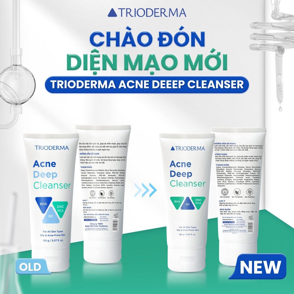 Sữa Rửa Mặt Trioderma Acne Deep Cleanser Sạch Sâu, Kiểm Soát Dầu Nhờn 150g