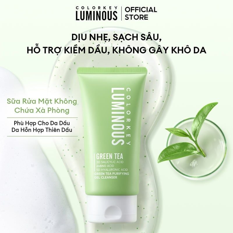 Gel Rửa Mặt Colorkey Luminous Green Tea Purifying Gel Cleanser Trà Xanh Ngừa Mụn 100g