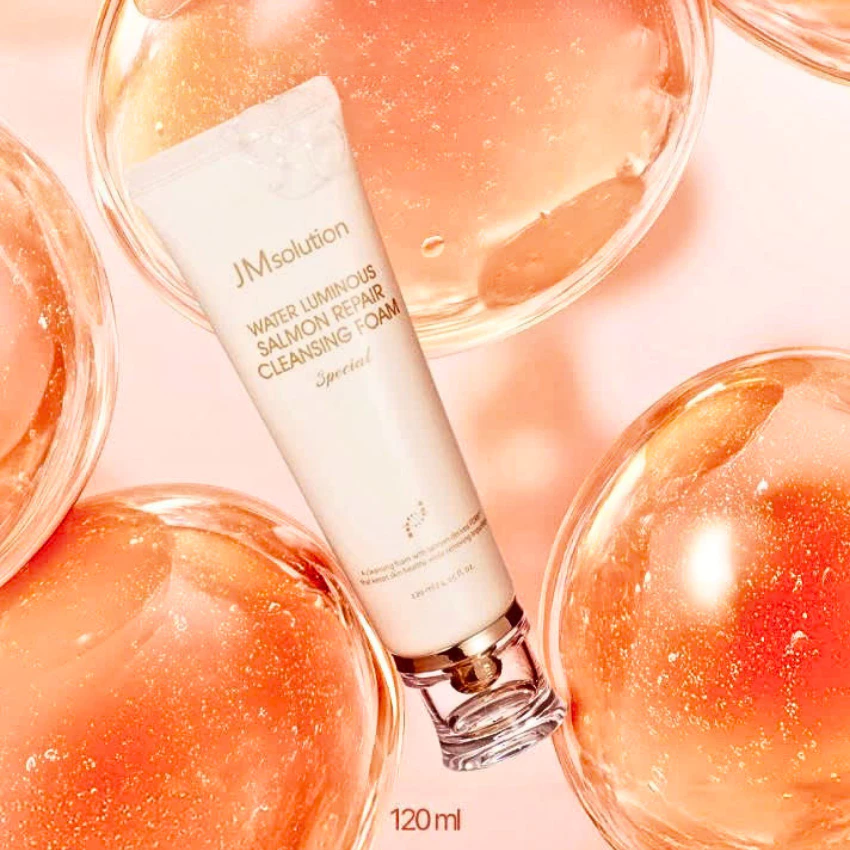 Sữa Rửa Mặt JMsolution Water Luminous Salmon Repair Cleaning Foam Chiết Xuất PDRN Từ Cá Hồi 120ml