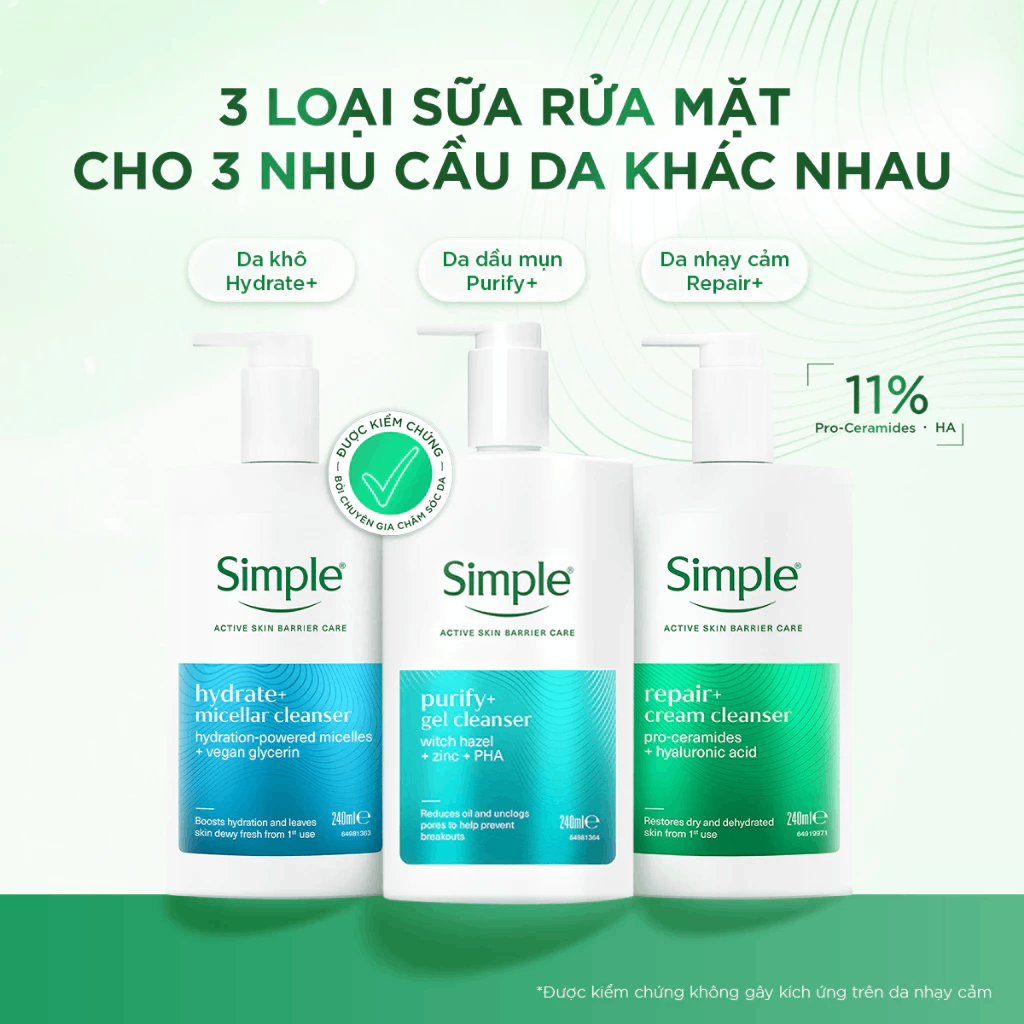 Sữa Rửa Mặt Simple Active Skin Barrier Care Cleanser 240ml
