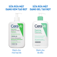 Sữa Rửa Mặt Cerave Hydrating Cream-to-Foam Cleanser Dạng Kem Tạo Bọt Làm Sạch Và Tẩy Trang 2in1 236ml