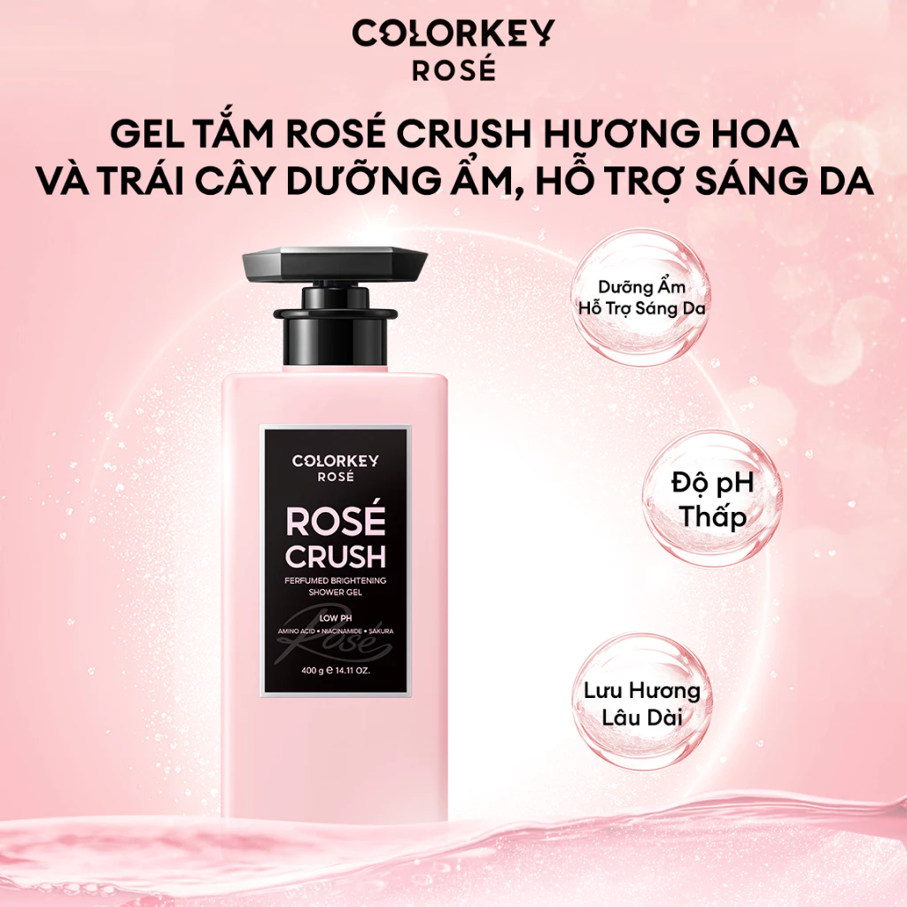 Gel Tắm Colorkey Rosé Rosé Crush Perfumed Brightening Shower Gel Hương Hoa Hồng Ngọt Ngào 400gr