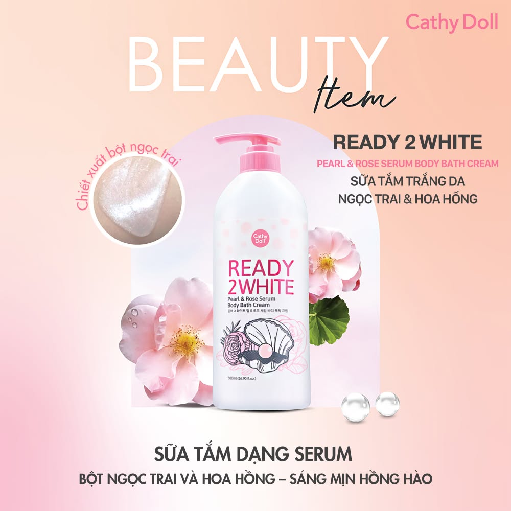 Sữa Tắm Cathy Doll Pearl & Rose Serum Body Bath Cream Chiết Xuất Ngọc Trai & Hoa Hồng 500ml