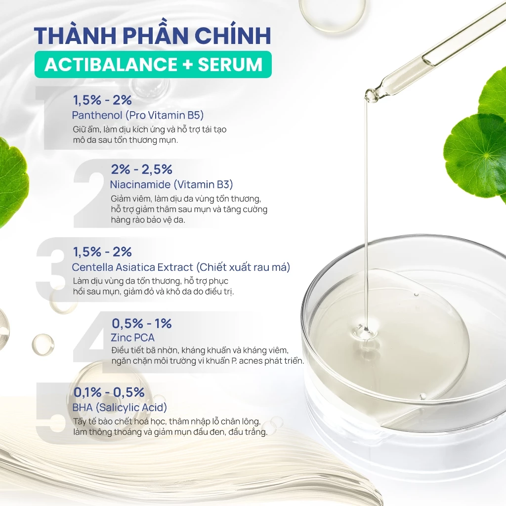 Tinh Chất Trioderma ActiBalance + Serum Kiểm Soát Dầu, Giảm Mụn Dưỡng Sáng Mờ Thâm 30ml