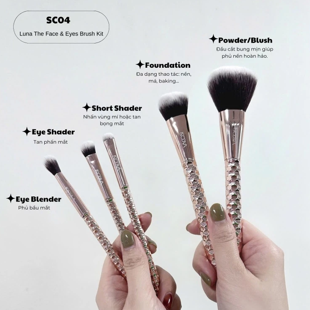 Bộ Cọ Trang Điểm Vacosi Flawless Face Brush Kit (Phiên Bản Golden Dragon)