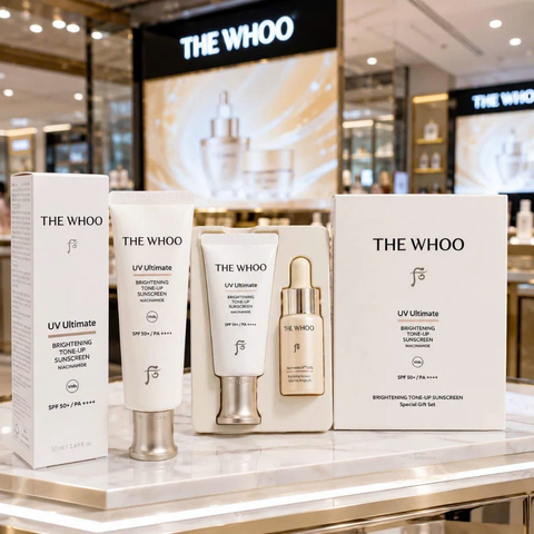 Set THE WHOO Kem Chống Nắng Nâng Tông UV Ultimate Brightening Tone - Up Sunscreen (50ml + 25ml) + Tinh Chất Bichup Ultimate Recovery NAD Power Ampoule Ngăn Lão Hóa 10ml