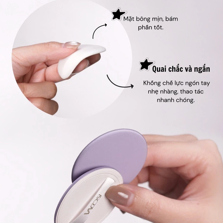 Set 2 Bông Phấn Trang Điểm Nền Và Phủ Phấn Vacosi Dáng Tròn