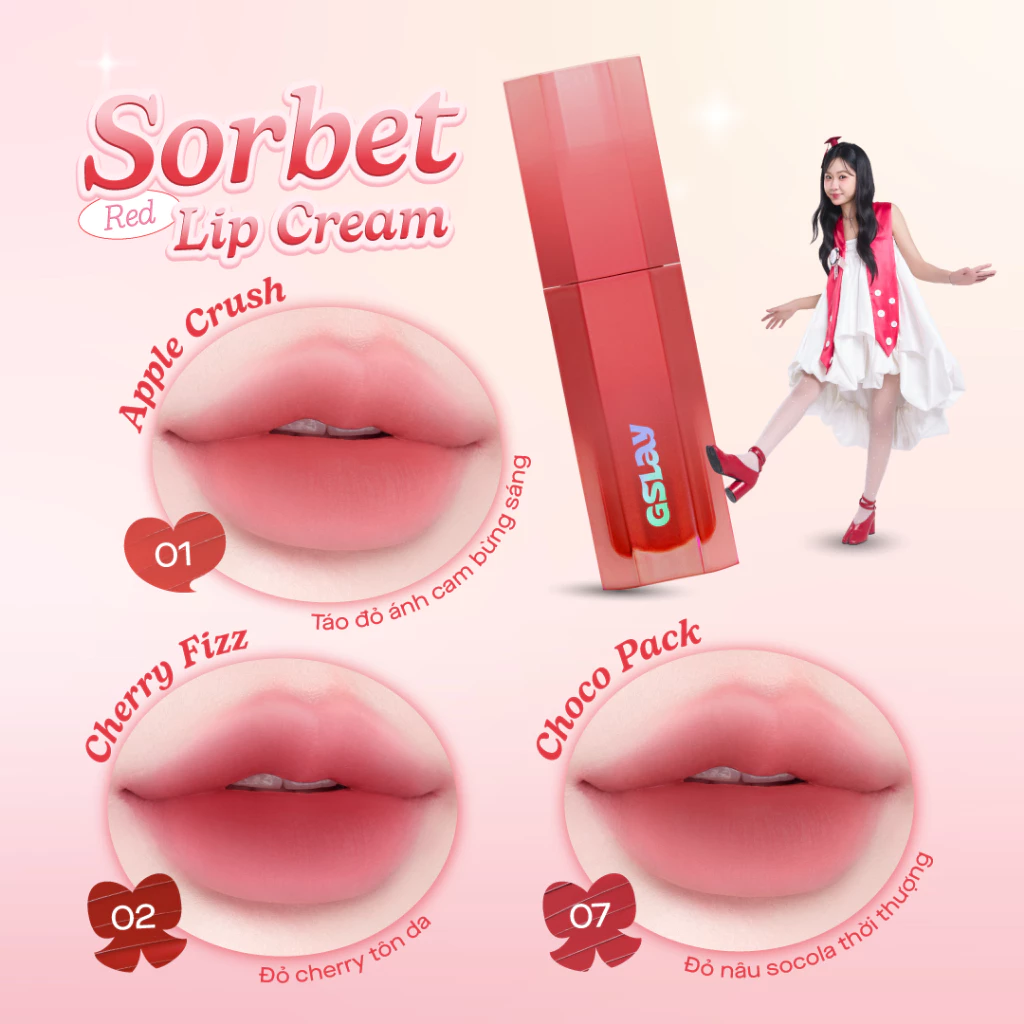 Son Kem Lì Thuần Chay Gslay Sorbet Lip Cream Che Phủ Rãnh Môi Giữ Màu Lâu Trôi 4g