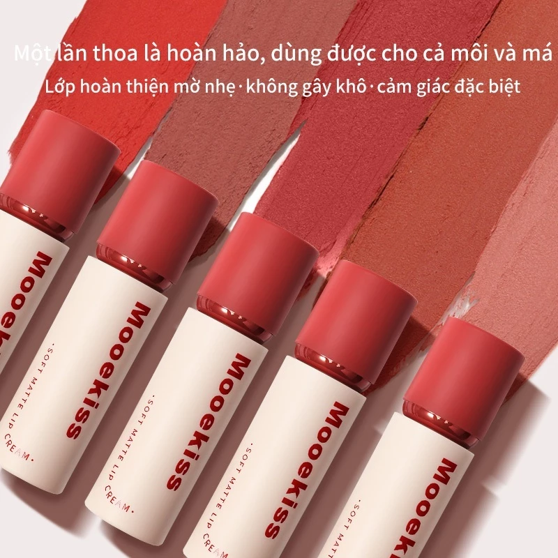 Son Kem Lâu Trôi Mooekiss Soft Matte Lip Cream Velvet (Nắp Đỏ) 3g