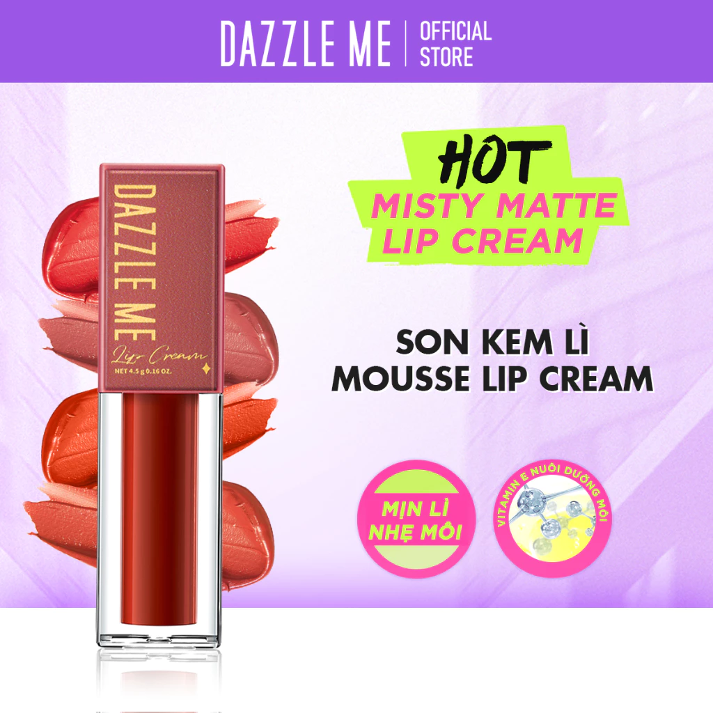 Son Kem Lì Dazzle Me Mousse Lip Cream Siêu Mịn Kháng Nước Không Làm Khô Môi 4.5g