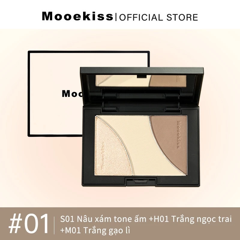 Bảng Phấn Tạo Khối Và Highlight 3 Màu Mooekiss Three-Color Contouring Palette 9g