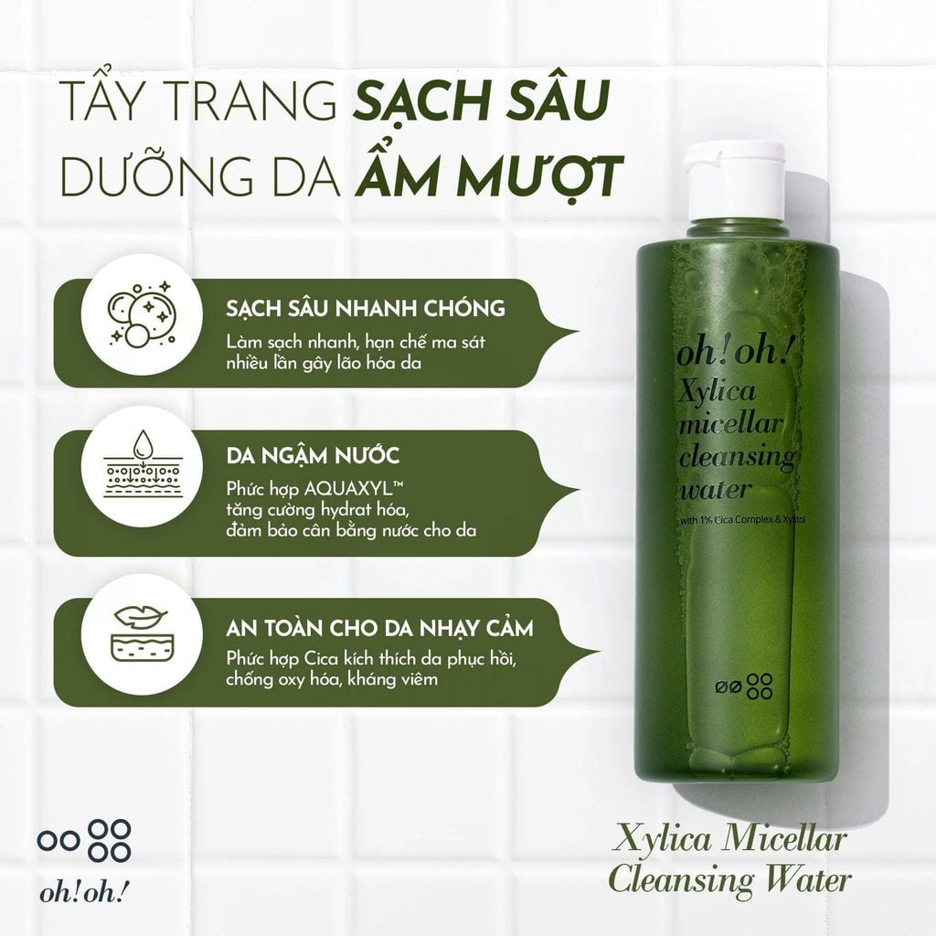 Nước Tẩy Trang Chuyên Sâu Oh!Oh! Xylica Micellar Cleansing Water Phục Hồi Da 350ml