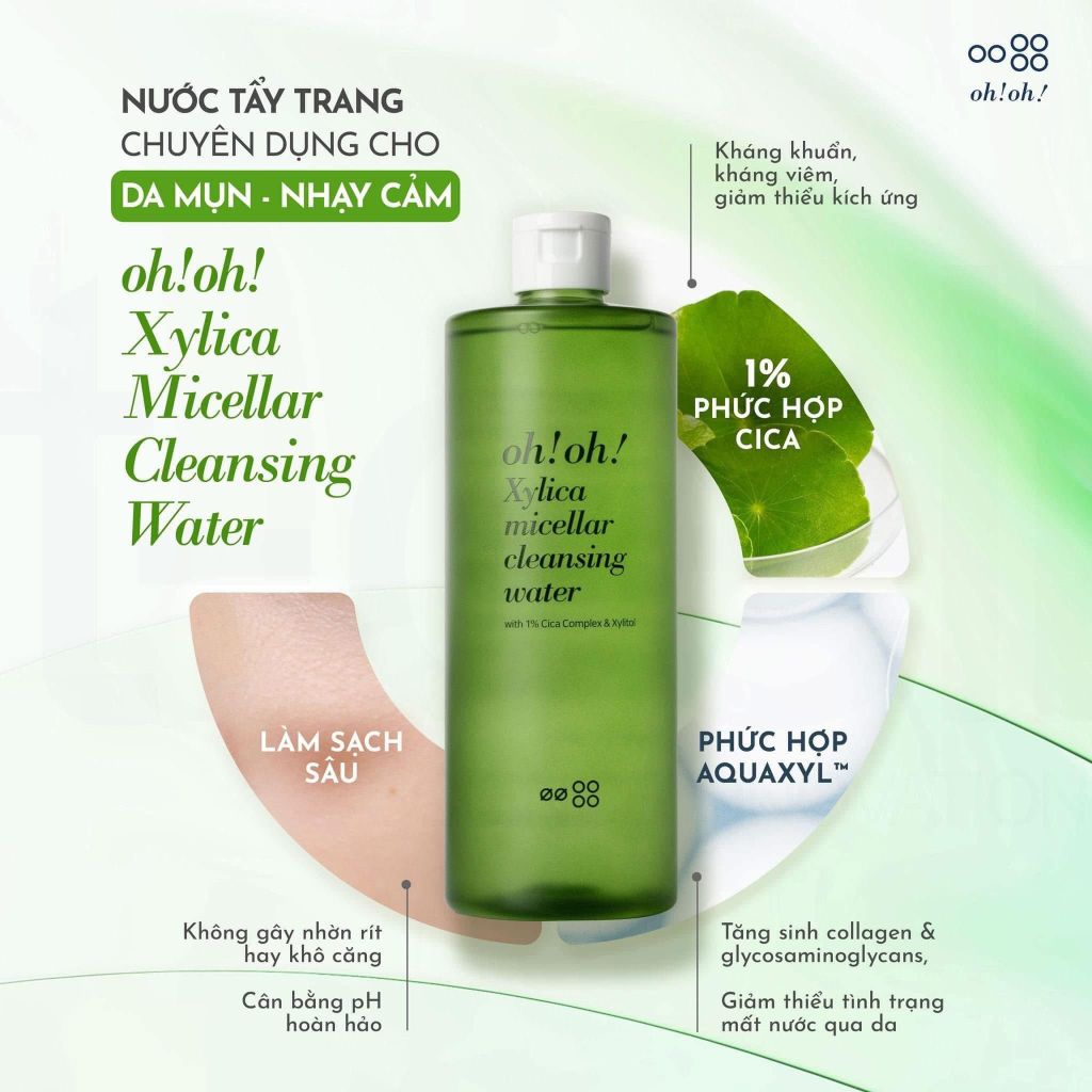 Nước Tẩy Trang Chuyên Sâu Oh!Oh! Xylica Micellar Cleansing Water Phục Hồi Da 350ml