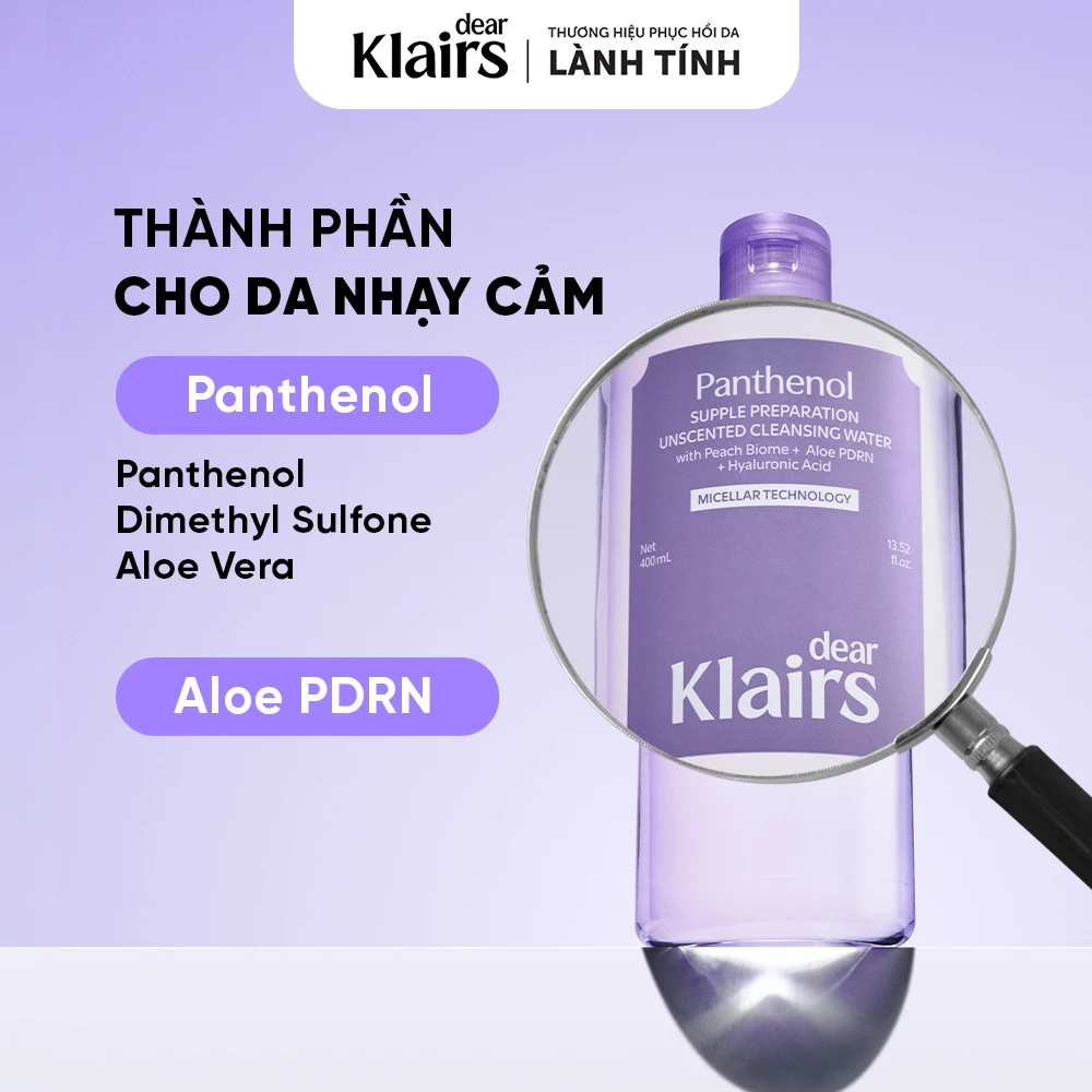 Nước Tẩy Trang Klairs Supple Preparation Unscented Cleansing Water Dành Cho Da Nhạy Cảm 400ml