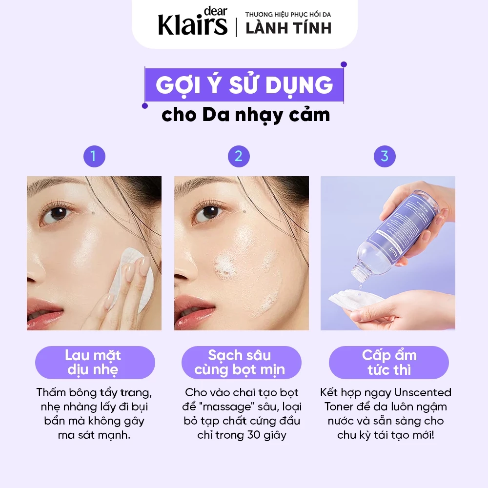 Nước Tẩy Trang Klairs Supple Preparation Unscented Cleansing Water Dành Cho Da Nhạy Cảm 400ml