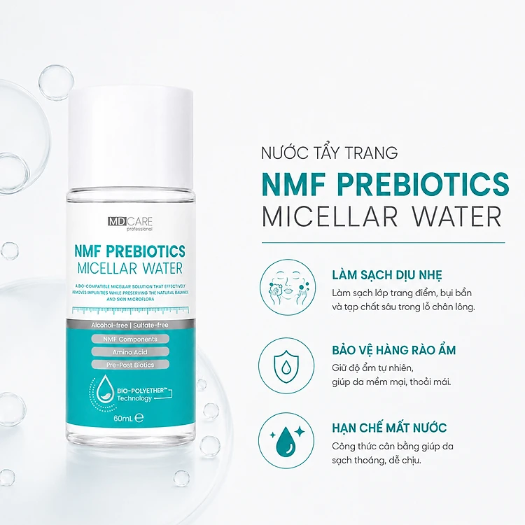 Nước Tẩy Trang MD Care NMF Prebiotics Micellar Water Cân Bằng Lợi Khuẩn 60ml