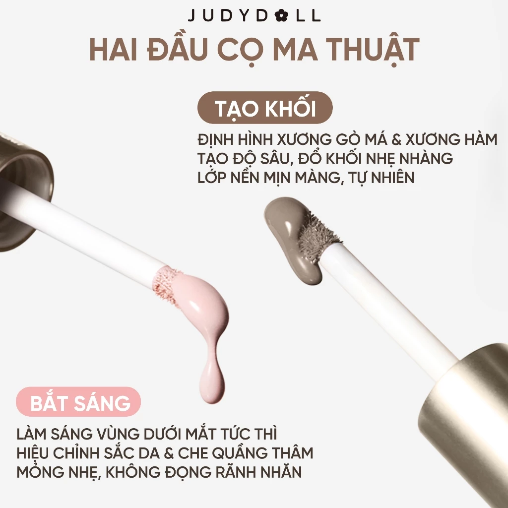 Kem Tạo Khối Và Bắt Sáng Judydoll 2 Đầu Liquid Highlighter & Contour Duo 4.8g