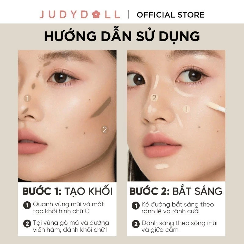 Kem Tạo Khối Và Bắt Sáng Judydoll 2 Đầu Liquid Highlighter & Contour Duo 4.8g