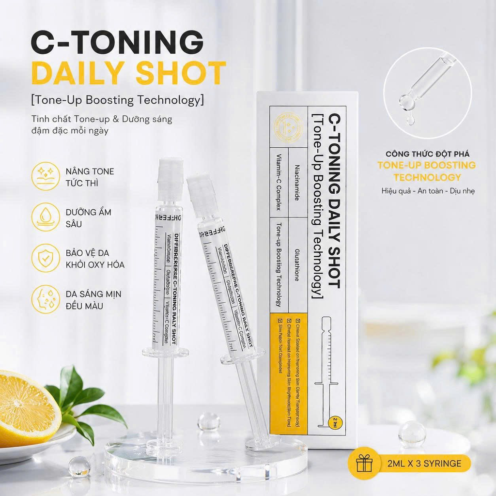 Tinh Chất Differ&Deeper C-Toning Daily Shot Tone-Up Boosting Technology Làm Sáng Da 2.5ml (Hộp 2 Ống)