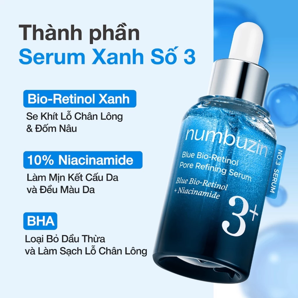 Tinh Chất Thu Nhỏ Lỗ Chân Lông Numbuzin No.3 Blue Bio-Retinol Pore Refining Serum 30ml