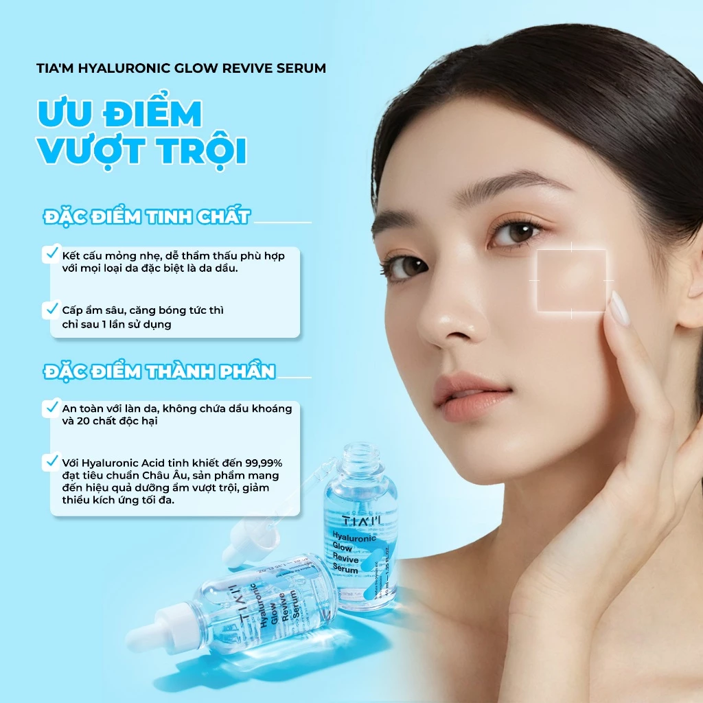 Tinh Chất Tia'm Hyaluronic Glow Serum Cấp Ẩm, Căng Bóng Da 40ml