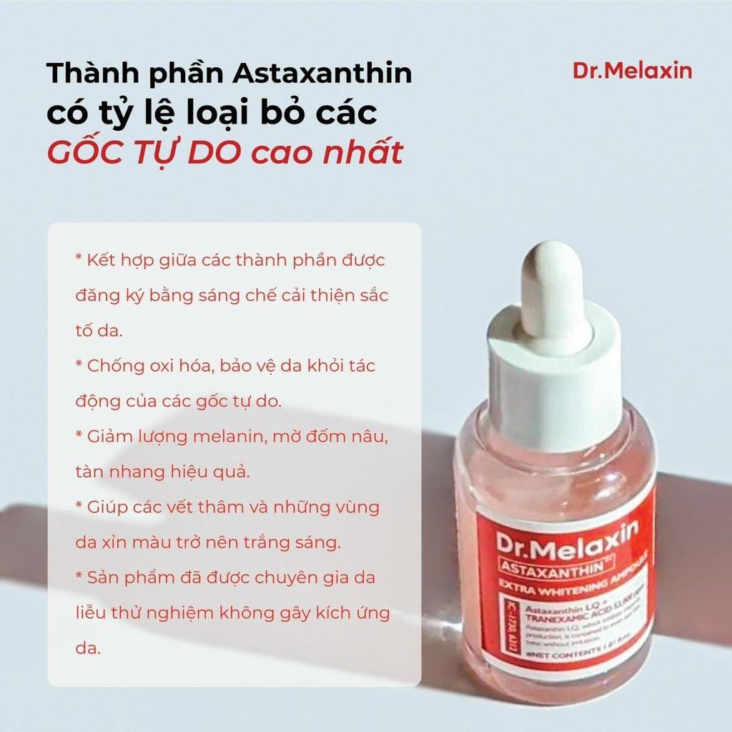 Tinh Chất Dr. Melaxin Astaxanthin Extra Whitening Ampoule Dưỡng Trắng, Mờ Thâm Chống Oxy Hóa 30ml