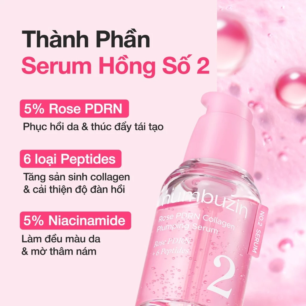 Tinh Chất Numbuzin NO.2 Rose PDRN Collagen Plumping Serum 30ml