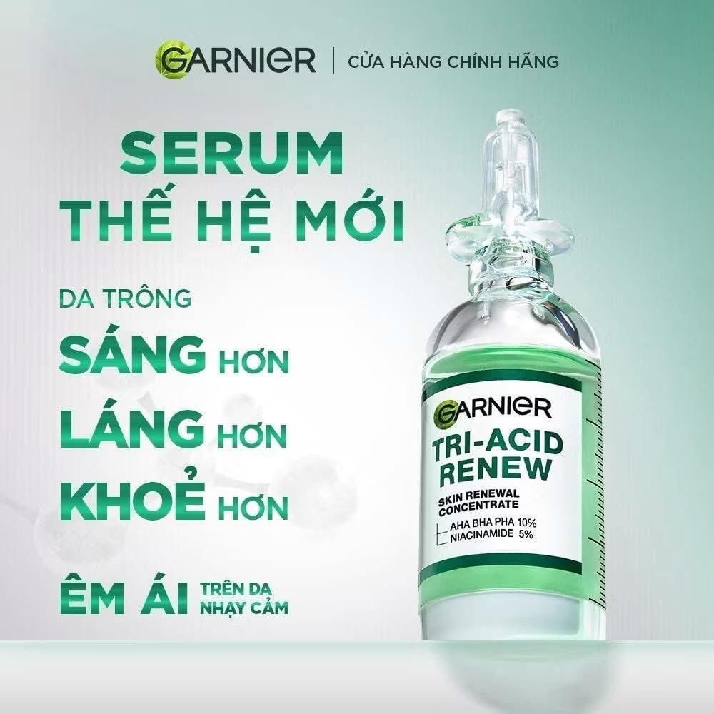 Tinh Chất Garnier Tri-Acid Renew Skin Renewal Concentrate Serum Giúp Cải Thiện Tông Da Dưỡng Sáng, Mịn Màng 20ml