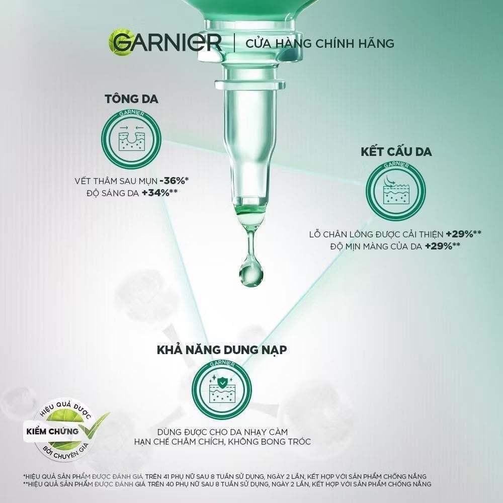 Tinh Chất Garnier Tri-Acid Renew Skin Renewal Concentrate Serum Giúp Cải Thiện Tông Da Dưỡng Sáng, Mịn Màng 20ml