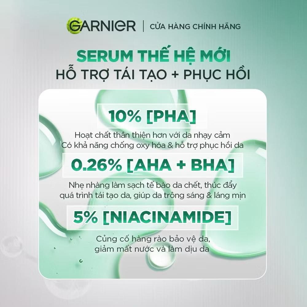 Tinh Chất Garnier Tri-Acid Renew Skin Renewal Concentrate Serum Giúp Cải Thiện Tông Da Dưỡng Sáng, Mịn Màng 20ml