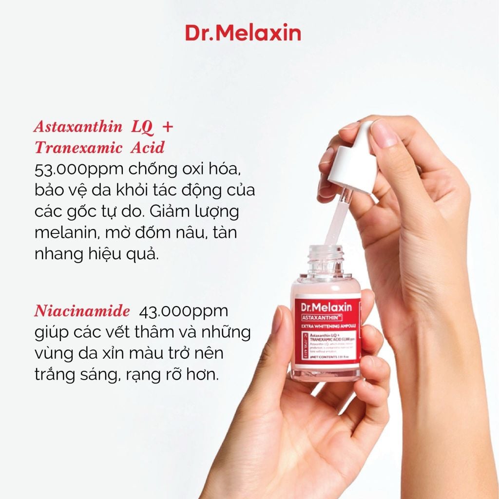 Tinh Chất Dr. Melaxin Astaxanthin Extra Whitening Ampoule Dưỡng Trắng, Mờ Thâm Chống Oxy Hóa 30ml
