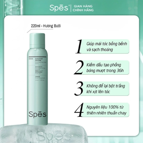 Dầu Gội Khô Spes Hương Bưởi Ngọt (Phiên Bản Nâng Cấp, Kiểm Soát Dầu) 220ml