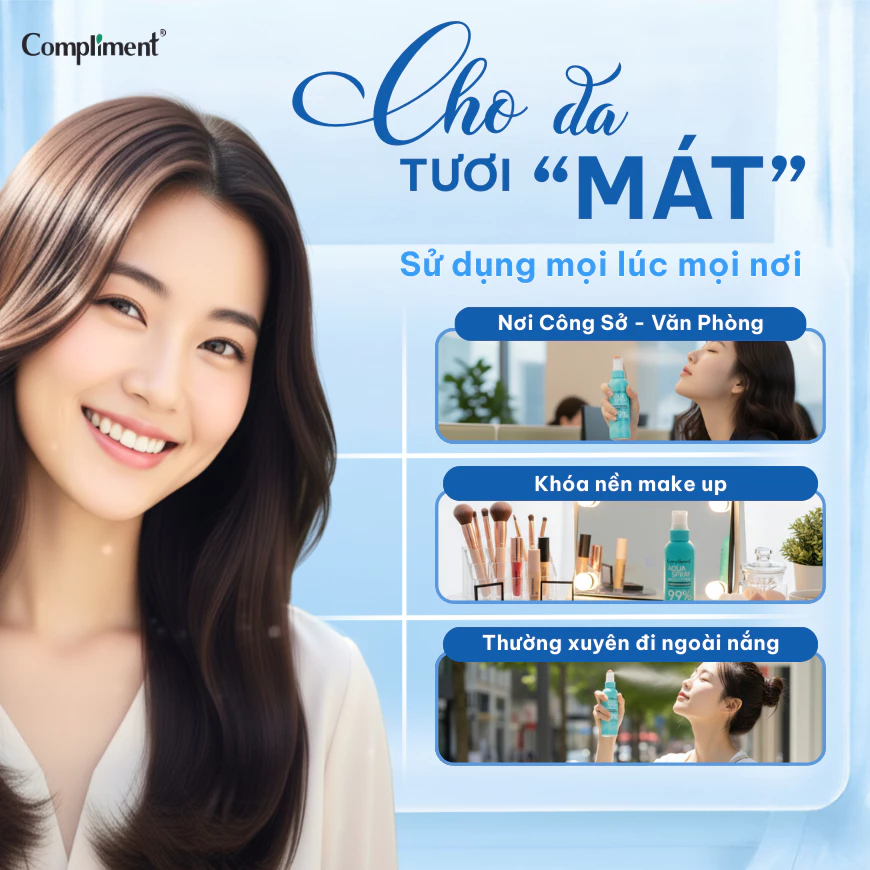 Xịt Khoáng Compliment Cooling Aqua Spray 99% Giúp Cấp Nước, Kiềm Dầu Làm Dịu Da 200ml