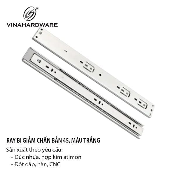 Ray bi 3 tầng giảm chấn, bản 45, màu trắng Vinahardware ngăn hộc kéo