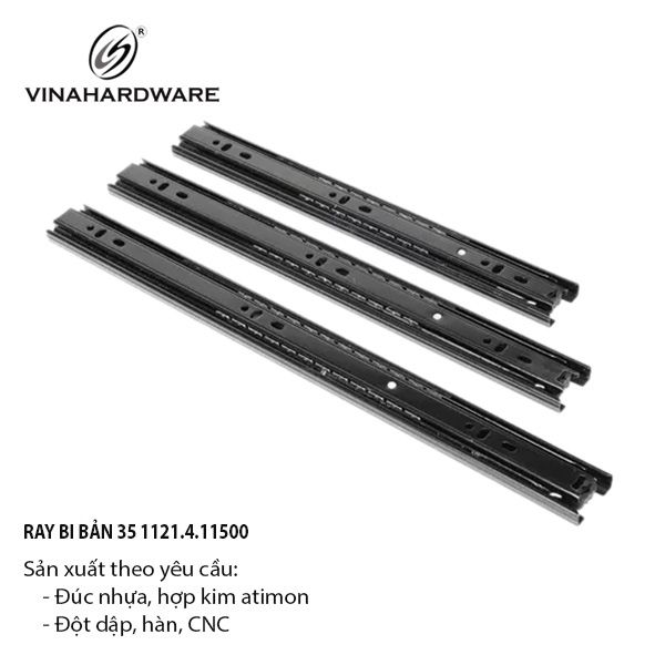 Ray bi 3 tầng, bản 35mm, màu đen ngăn hộc kéo