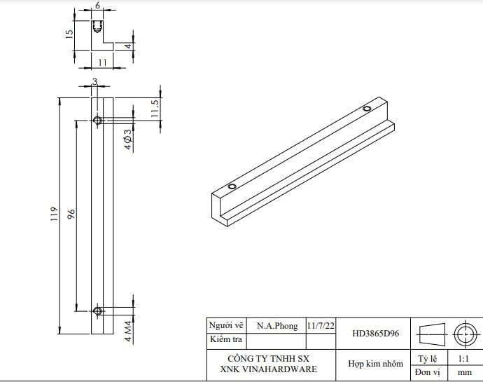 Tay nắm chữ T, màu nhôm-HD3865D64