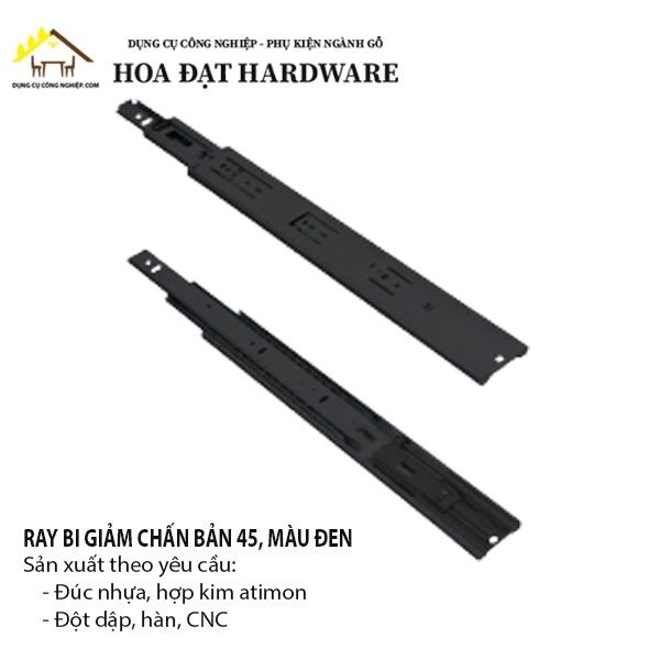 Ray bi 3 tầng giảm chấn, bản 45mm, màu đen Cariny ngăn hộc kéo