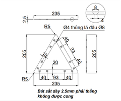 Pat (bas) sắt tam giác, sơn đen mờ Vinahardware - VNH22025205B