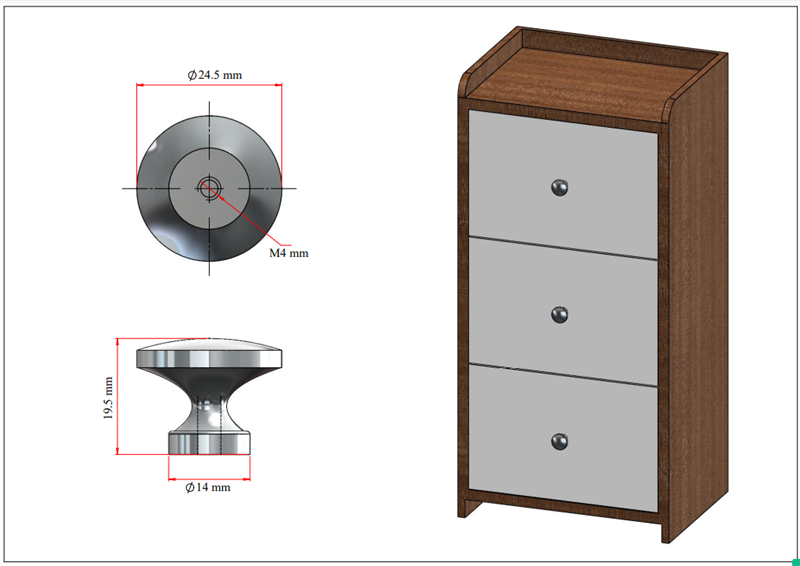 Núm Tay Nắm Tủ Màu Soltic Ánh Kim – Mã 1300.3.00702 – Kích Thước Ø25x25mm